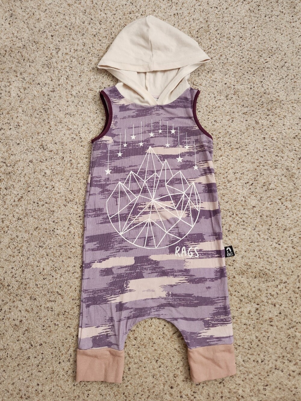 Rags Sleeveless Hooded Romper in Lavender & Cream